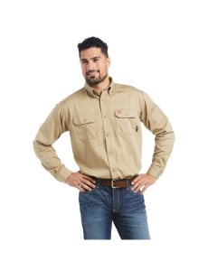 Camisas De Traje Ariat FR Solid Trabajo Hombre Kaki | UVTY20736