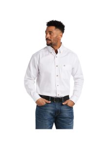 Camisas De Traje Ariat Solid Twill Classic Fit Hombre Blancas | EMDU97218