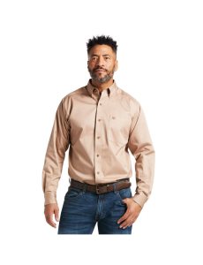 Camisas De Traje Ariat Solid Twill Classic Fit Hombre Kaki | MSOV24863