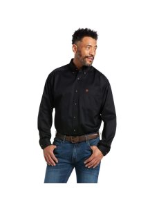 Camisas De Traje Ariat Solid Twill Classic Fit Hombre Negras | PLGD13654