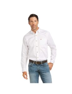 Camisas De Traje Ariat Solid Twill Fitted Hombre Blancas | IXYT16238