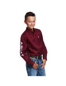 Camisas De Traje Ariat Team Logo Twill Classic Fit Niños Burdeos Blancas | RQPV47810