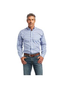 Camisas De Traje Ariat Wrinkle Free Eliot Fitted Hombre Azules | GCWT37215