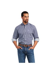 Camisas De Traje Ariat Wrinkle Free Ernest Classic Fit Hombre Azul Marino Azules | UKQR68231