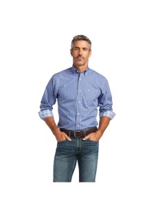 Camisas De Traje Ariat Wrinkle Free Ezrah Fitted Hombre Azules | KVEC38109