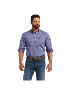 Camisas De Traje Ariat Wrinkle Free Slater Fitted Hombre Azules | TWZQ21807