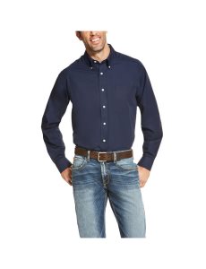 Camisas De Traje Ariat Wrinkle Free Solid Hombre Azul Marino Azules | WPZM79018