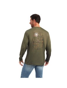 Camiseta Ariat Charger Camo Flag Hombre Verde Oliva | LCMH12530