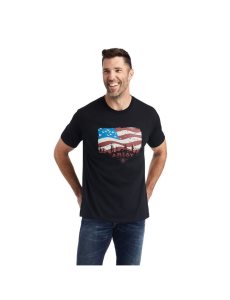 Camiseta Ariat Flagscape Hombre Negras | SIVL17085