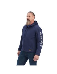 Chaquetas Ariat Rebar Stretch Lona Softshell Encapuchado Logo Hombre Azul Marino Gris | MZOI23405