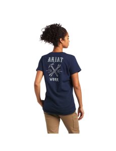 Ropa De Trabajo Ariat Rebar Algodon Strong Wrench Estampadas T Shirts Mujer Azul Marino | EBZN71924