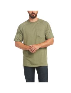 Ropa De Trabajo Ariat Rebar Algodon Strong T Shirts Hombre Verde Oliva | MFGD21573