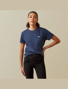 Ropa De Trabajo Ariat Rebar Algodon Strong T Shirts Mujer Azul Marino | OUBF70641