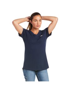 Ropa De Trabajo Ariat Rebar Algodon Strong V-Neck Top Mujer Azul Marino | OXHL49017