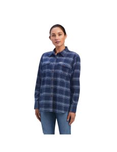 Ropa De Trabajo Ariat Rebar Flannel DuraStretch Trabajo Shirts Mujer Azul Marino | AQNH68205