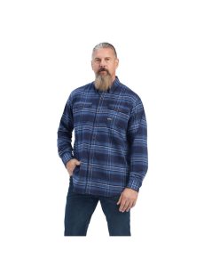 Ropa De Trabajo Ariat Rebar Flannel DuraStretch Trabajo Shirts Hombre Azul Marino | HNUQ39286