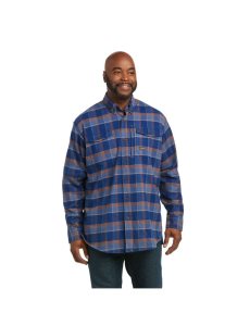 Ropa De Trabajo Ariat Rebar Flannel DuraStretch Trabajo Shirts Hombre Azules | IONM16582