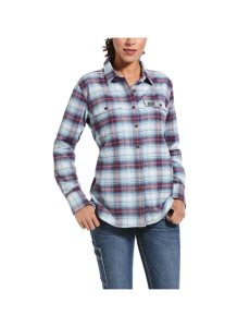 Ropa De Trabajo Ariat Rebar Flannel DuraStretch Trabajo Shirts Mujer Azules | WPZM81429