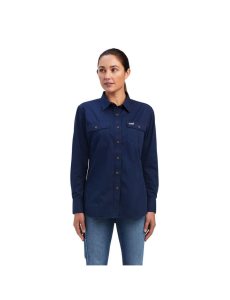 Ropa De Trabajo Ariat Rebar Washed Twill Trabajo Shirts Mujer Azul Marino | DXCU27453