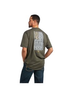 Ropa De Trabajo Ariat Rebar Workman Reflective Flag T Shirts Hombre Verde Oliva | HEGX59028