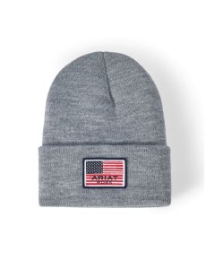 Sombreros Ariat Rebar American Flag Patch Beanie Hombre Gris | NTVO13278