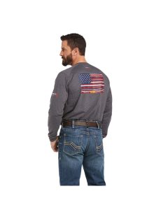 Tops Ariat FR Air Brand Flag Estampadas Hombre Gris | HRJY50386