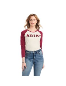 Tops Ariat REAL Baseball Mujer Beige Rojas | RDNE06894