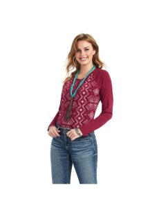 Tops Ariat REAL Printed Henley Mujer Multicolor Rojas | DBRS73921