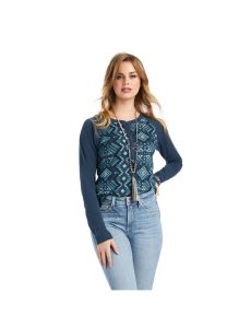 Tops Ariat REAL Printed Henley Mujer Multicolor Azul Marino | YWFD21973