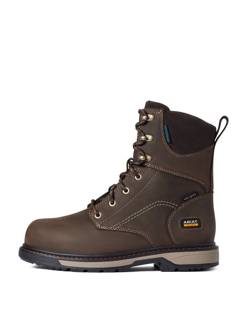 Botas Impermeables Ariat Riveter 8' CSA Glacier Grip 400g Composite Puntera Trabajo Mujer Marrones Oscuro | NBFK67189