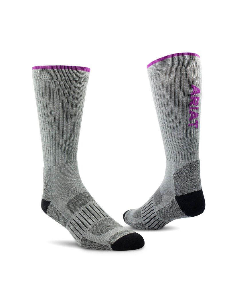 Calcetines Ariat High Performance Crew Tek Trabajo 2PCS Mujer Gris | JALI83279