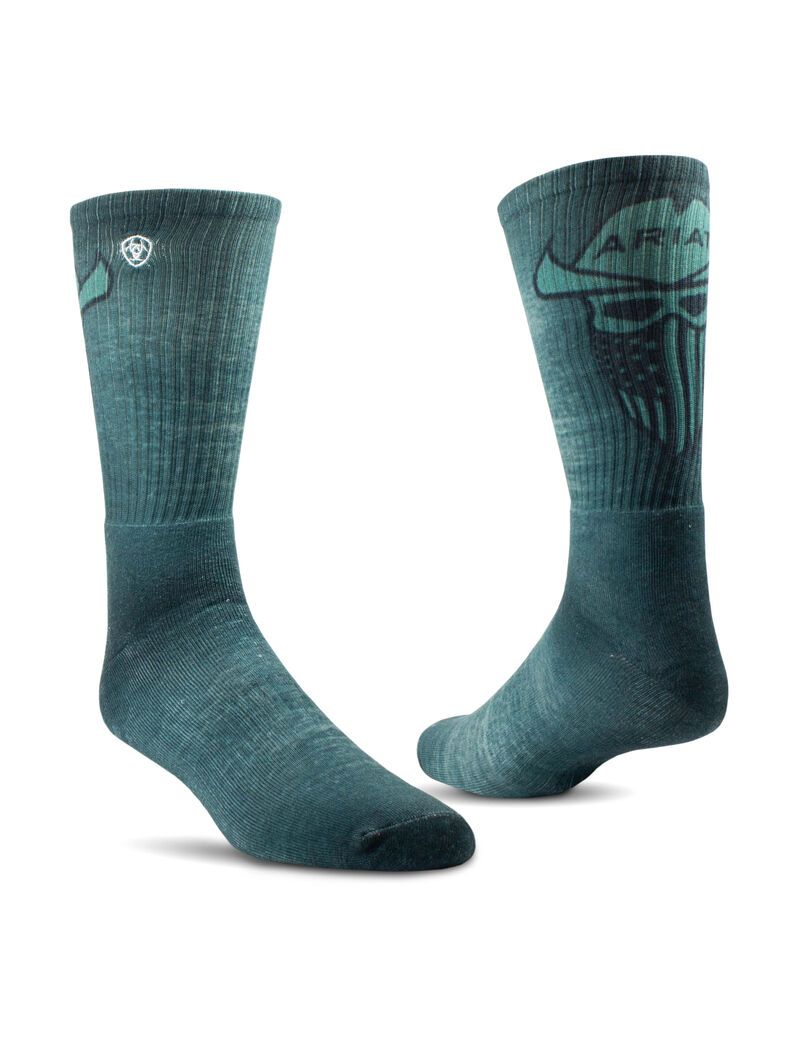 Calcetines Ariat Incognito Estampadas Crew Trabajo 2PCS Hombre Gris Verde | THGY63405