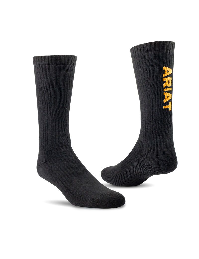 Calcetines Ariat Premium Ringspun Algodon Mid Calf Trabajo 3PCS Hombre Negras | EXJO37640