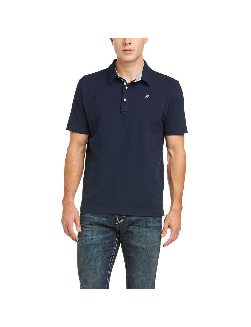 Camisa Polo Ariat Medal Hombre Azul Marino | DNCA85194