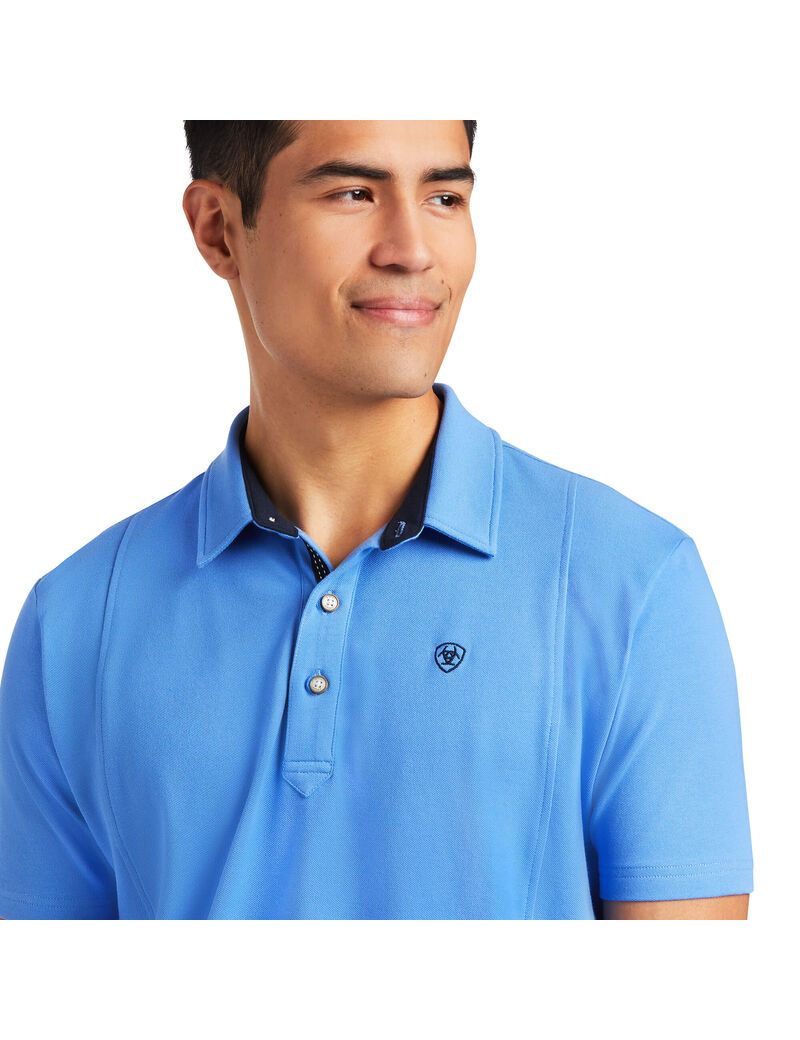 Camisa Polo Ariat Medal Hombre Azules | TOSB37604