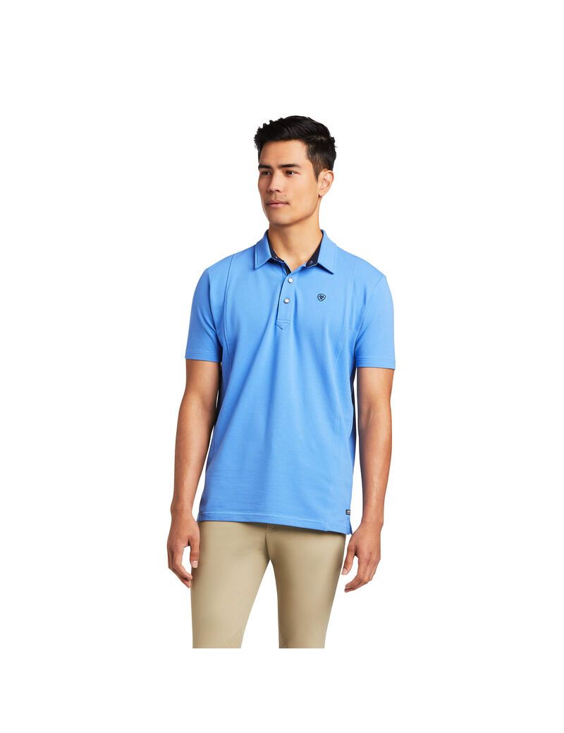 Camisa Polo Ariat Medal Hombre Azules | TOSB37604