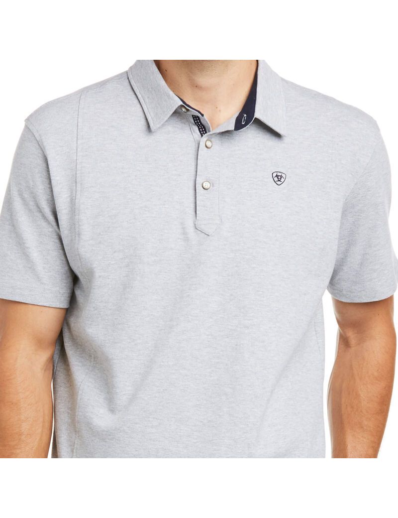 Camisa Polo Ariat Medal Hombre Gris | GLYW32940