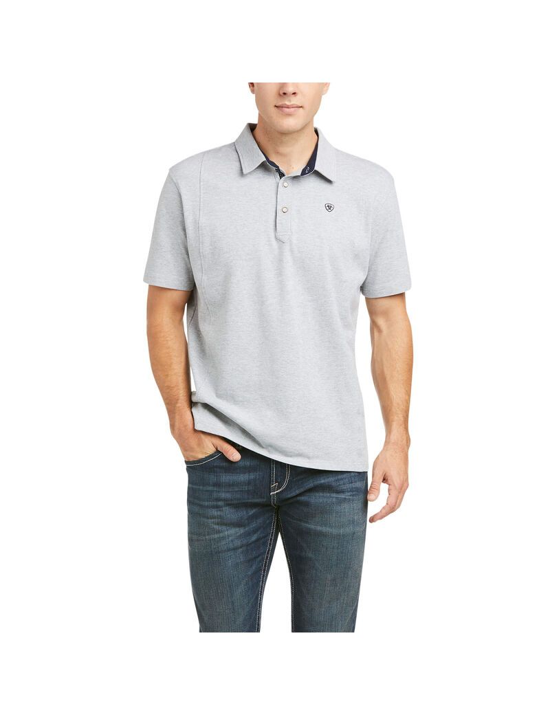 Camisa Polo Ariat Medal Hombre Gris | GLYW32940