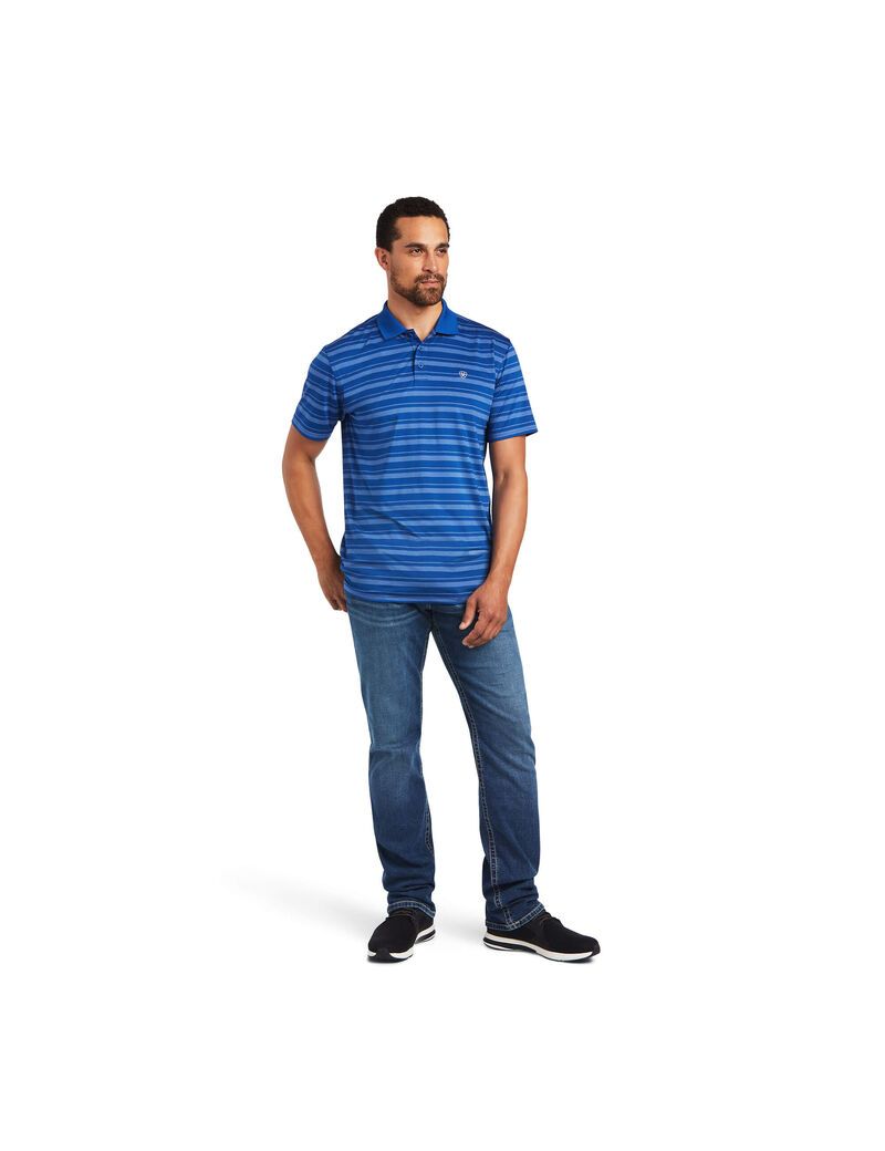 Camisa Polo Ariat Ombre Stripe Ftd Hombre Azules | EZXB80325