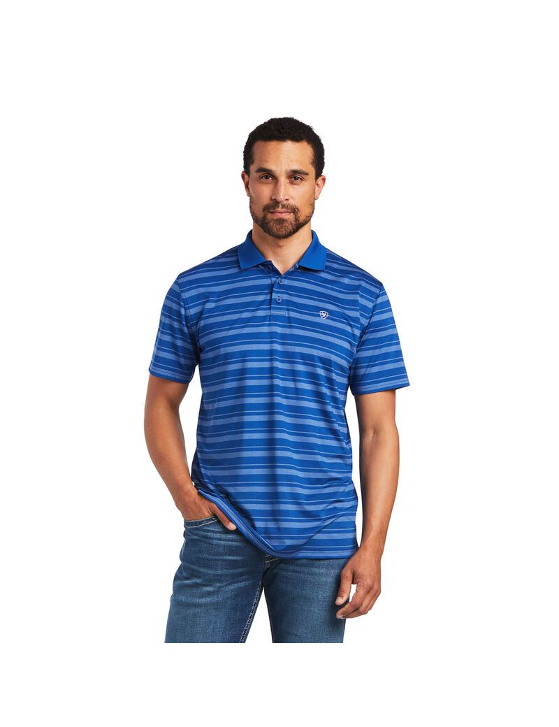 Camisa Polo Ariat Ombre Stripe Ftd Hombre Azules | EZXB80325