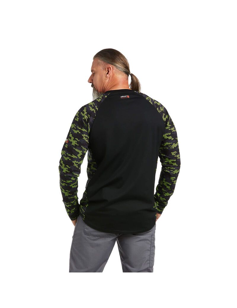 Camisas Ariat FR AC Stretch Camo Baseball Hombre Negras Verde Claro Camuflaje | UNYE92657