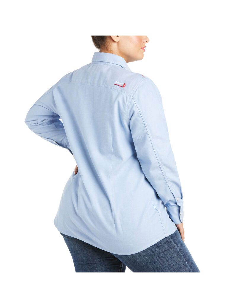 Camisas Ariat FR Solid DuraStretch Snap Trabajo Mujer Azules | KGQX10628