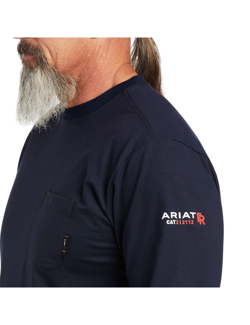 Camisas Ariat FR Stretch Logo Hombre Azul Marino | DHWX15876