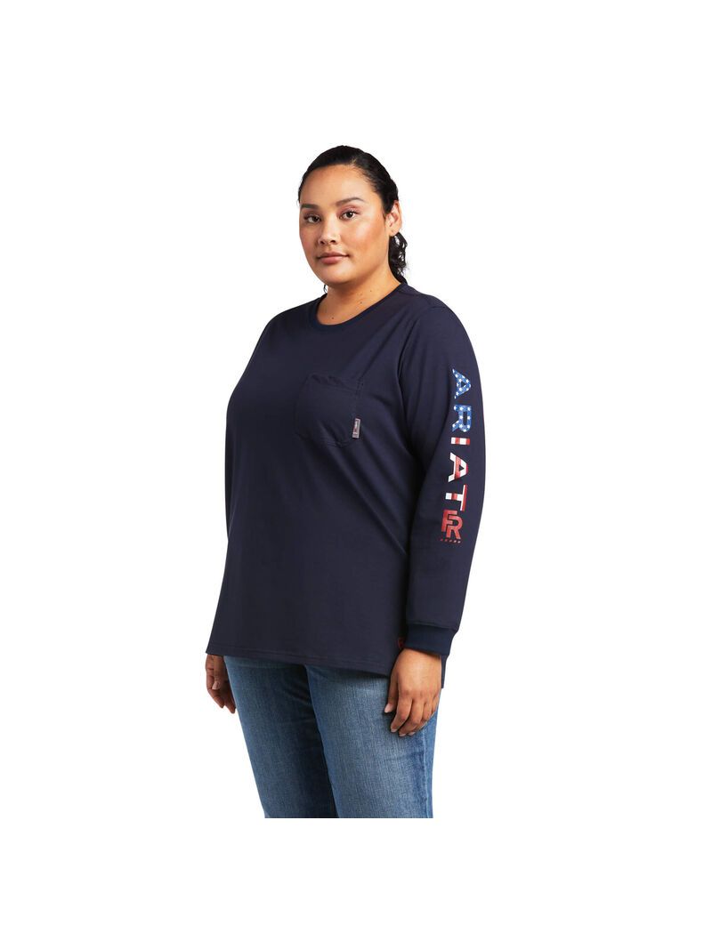 Camisas Ariat FR Stretch Logo Mujer Azul Marino | KEPA69581