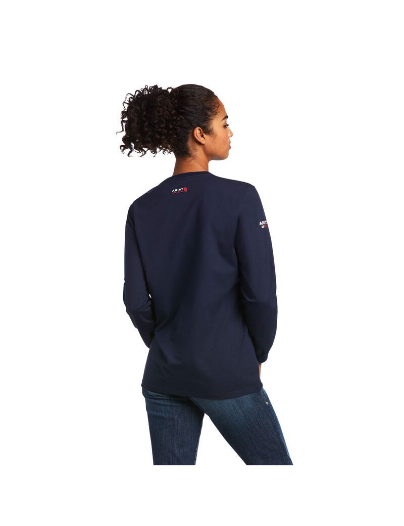 Camisas Ariat FR Stretch Logo Mujer Azul Marino | KEPA69581