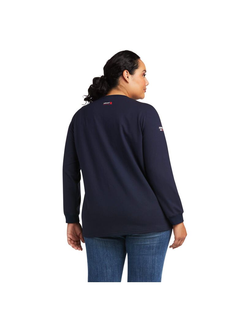 Camisas Ariat FR Stretch Logo Mujer Azul Marino | KEPA69581