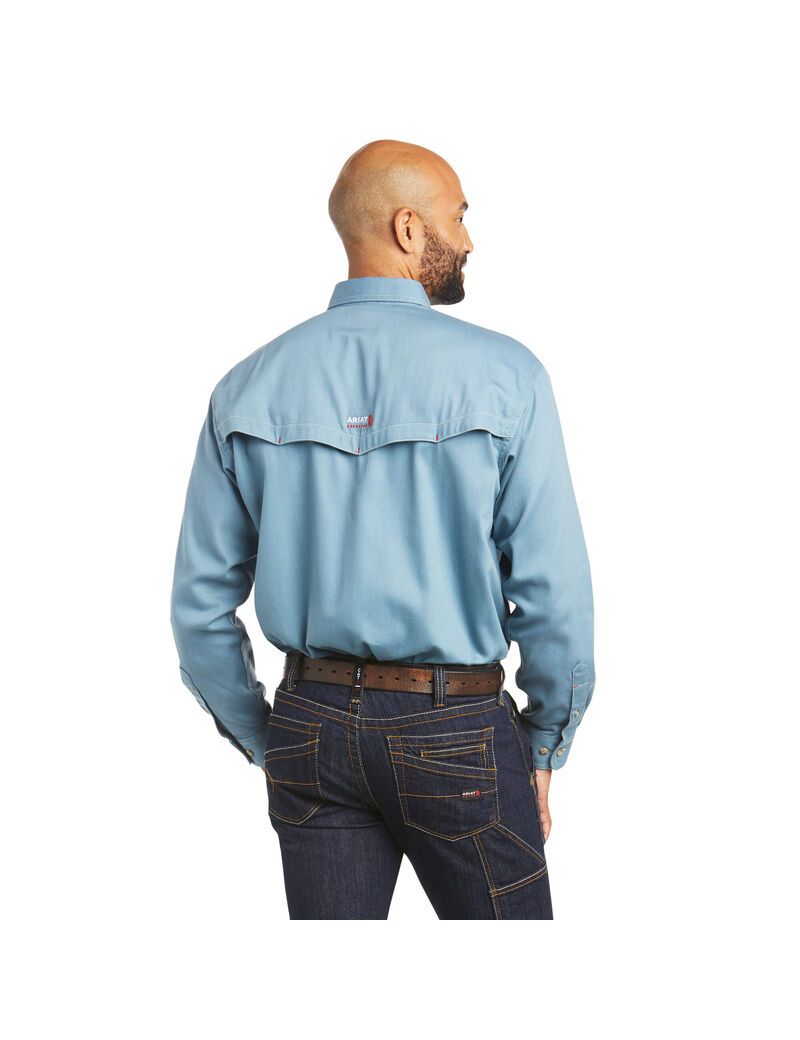 Camisas Ariat FR Vented Trabajo Hombre Gris Azules | NGSI59126