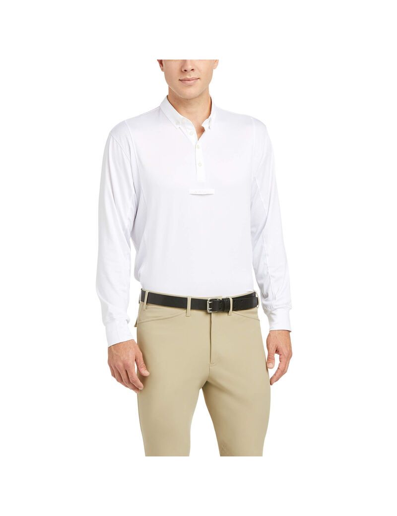 Camisas Ariat TEK Long Sleeve Show Hombre Blancas | OAQN70512