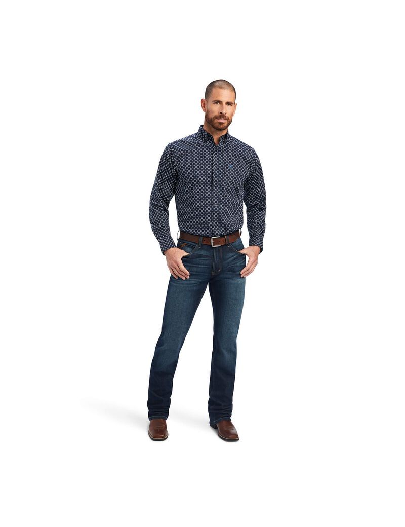 Camisas De Traje Ariat Baker Stretch Fitted Hombre Azules | IPCL36175