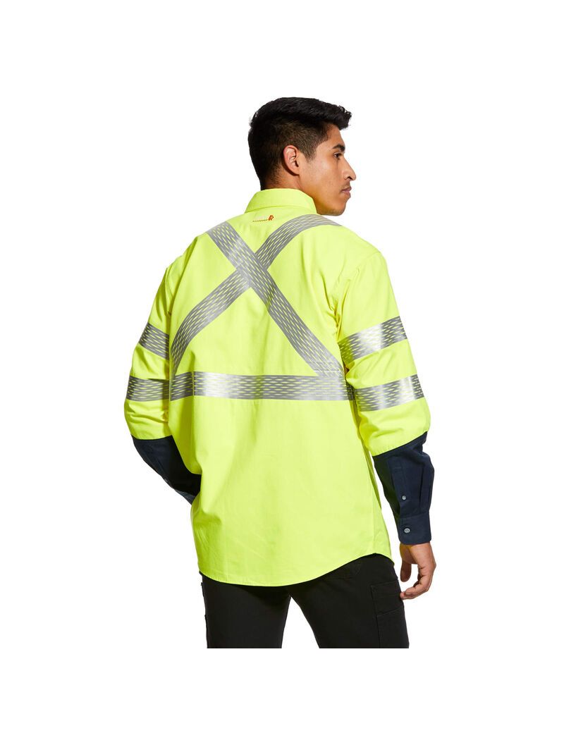 Camisas De Traje Ariat FR Hi-Vis Trabajo Hombre Amarillo | OJGL36085